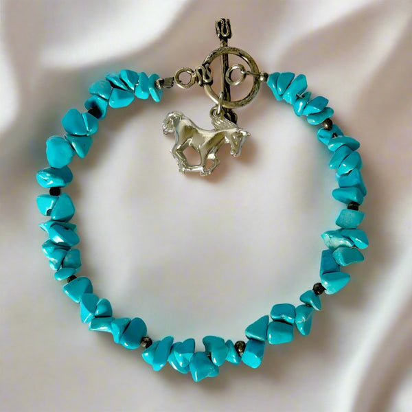 7" turquoise beaded horse charm bracelet