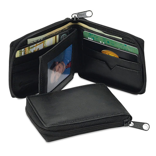 compact zippered bifold wallet