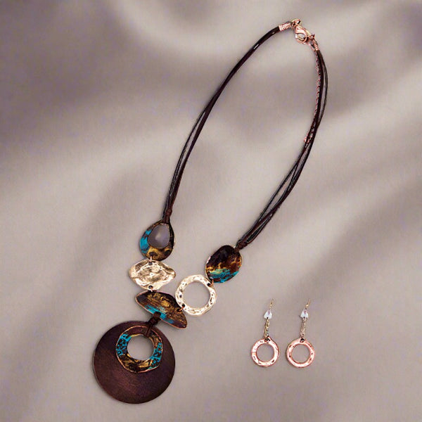 burnished copper nacklace and earrings set