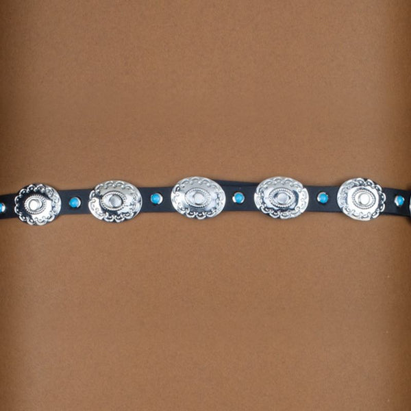 silver concho and turquoise leather hat band