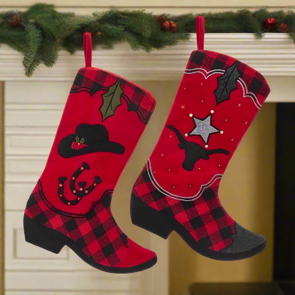 plaid western themed christmas stockings