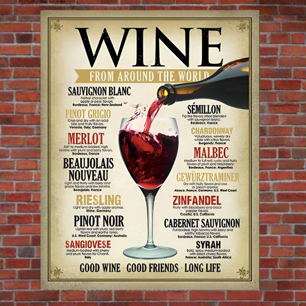 wine around the world tin sign