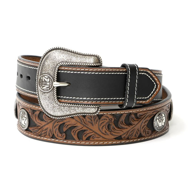 Jack Daniels Brown & Black Silver Plated Concho Belt XM-1261JD