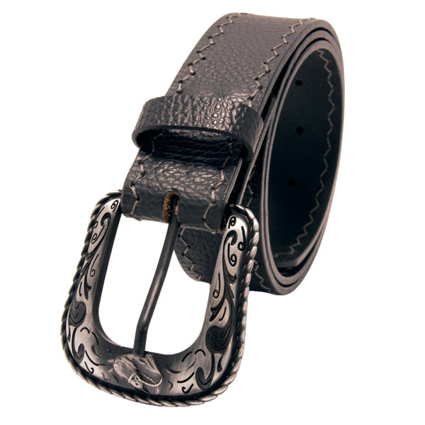Western Arrow Tip Stitch Top Grain Black Leather Belt XM-1800