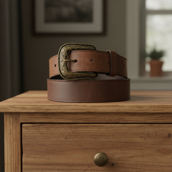 two tone top grain brown leather belt