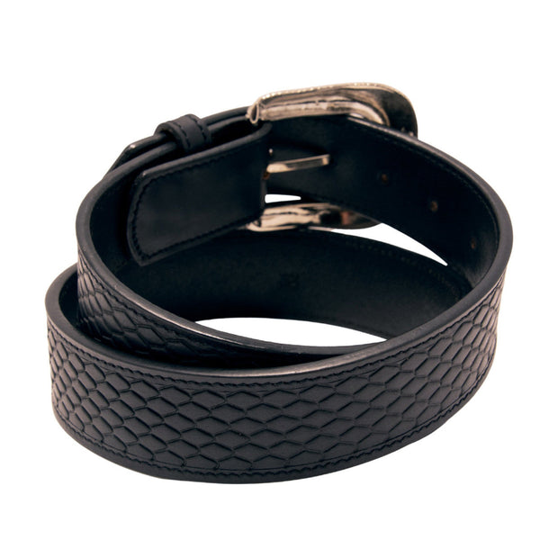 Snake Skin Pattern Top Grain Black Leather Belt XM-2800  display picture 1