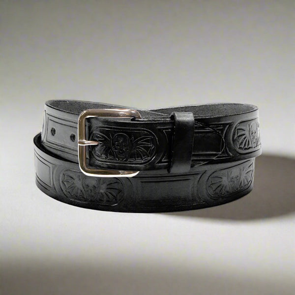 skulls and wings black leather bikers belt