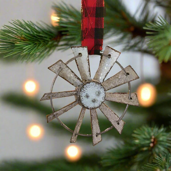buffalo checks glistening windmill ornament