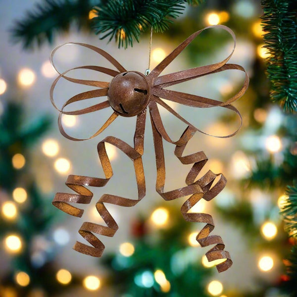 rusty bow metal bell ornament set of 3