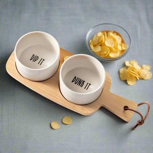 condiment bowls & wooden tray set
