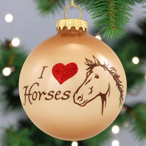 I Love Horses Glass Ball Ornament