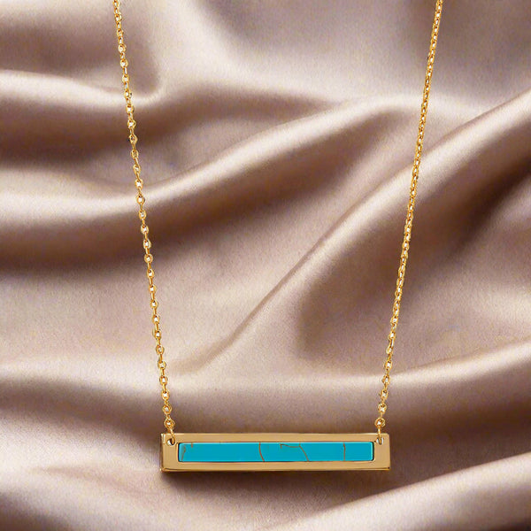 14k gold turquoise bar necklace