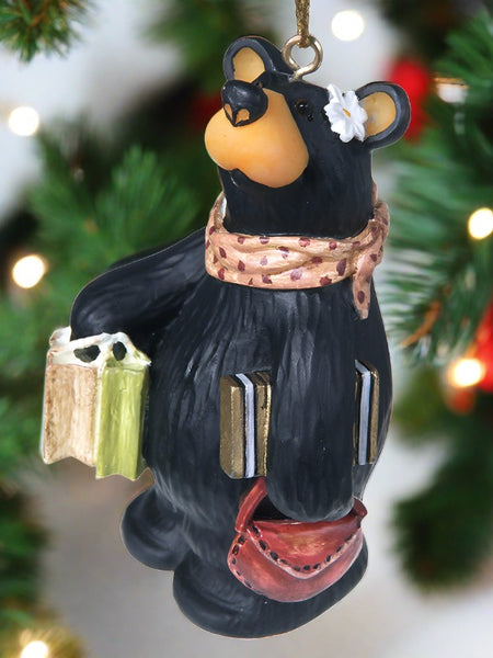 holiday black bear shopping christmas ornament