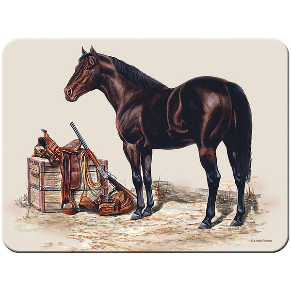 pack horse with saddle & gun glass cutting board