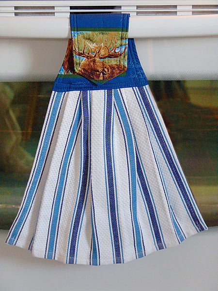 blue moose hanging dish towel