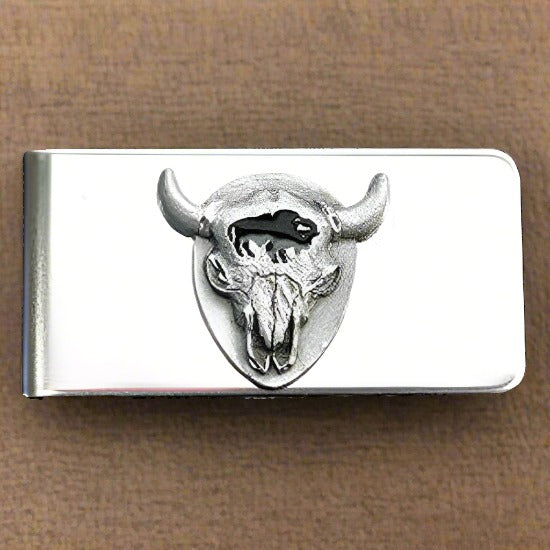 stainless steel buffalo skull silhouette money clip