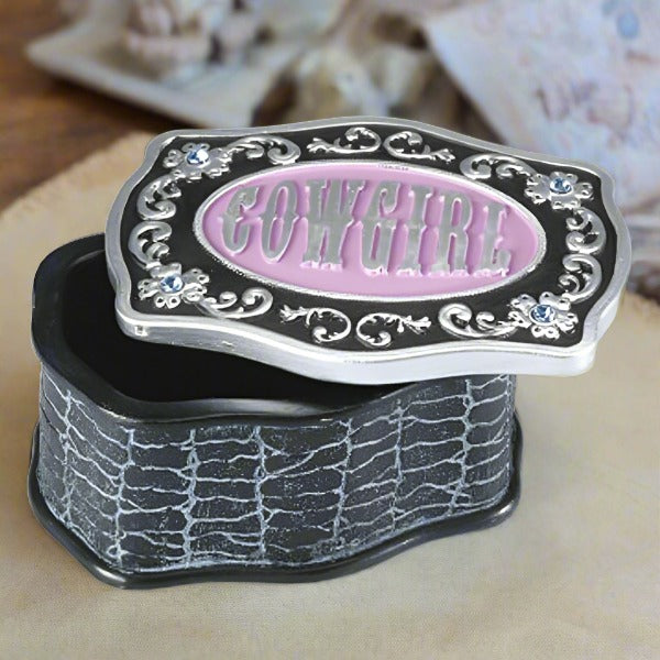 cowgirl pink rodeo buckle trinket box