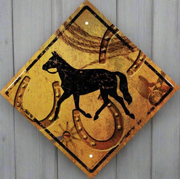 horse crossing steel road sign