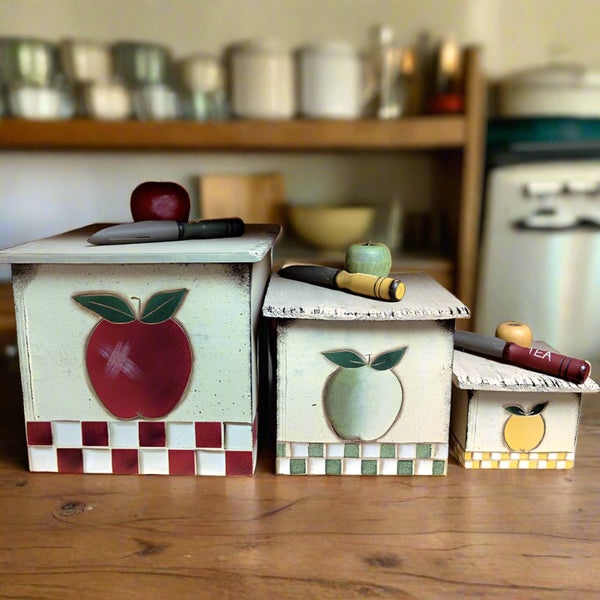 apple wood vintage canisters