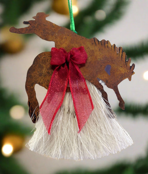cowboy collectibles natural horse hair bucking rider christmas ornament