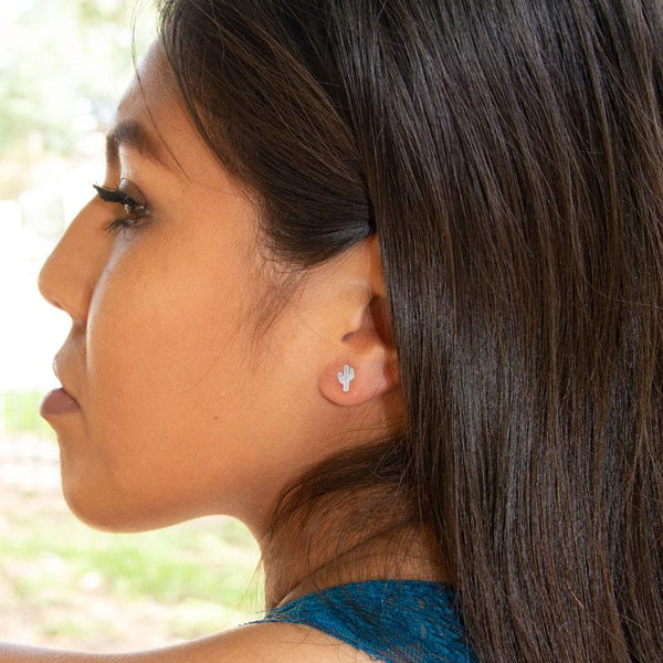 sterling silver saguaro cactus stud earrings