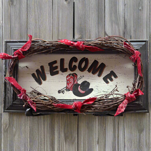 large red bandanna western welcome sign