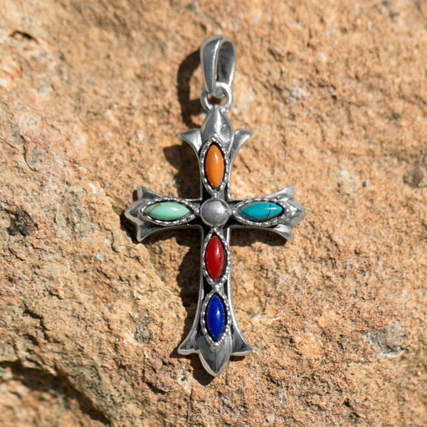 multi stone cross pendant