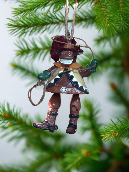 dangling cowboy horse with lasso christmas ornament