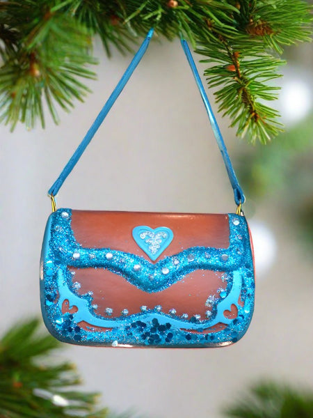 turqupise bling purse christmas ornament