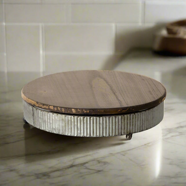 corrugated metal and wood lazy susan
