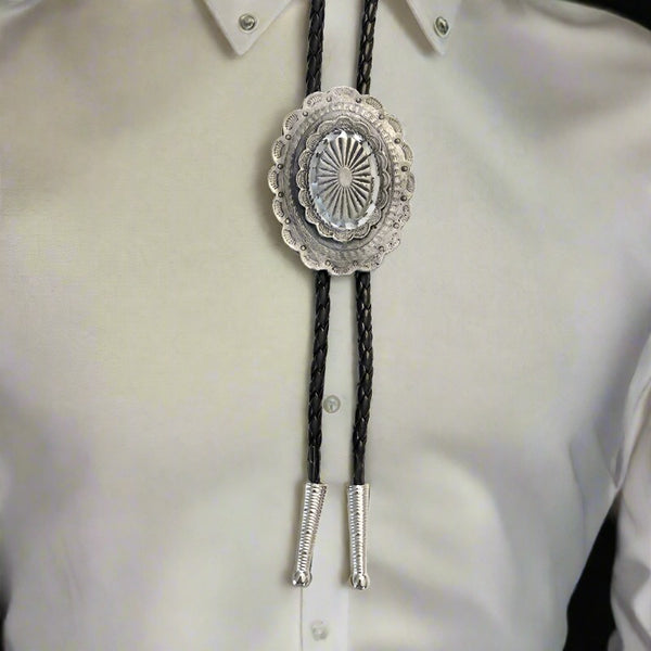 pewter concho bolo tie