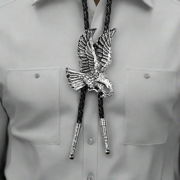 pewter landing eagle bolo tie