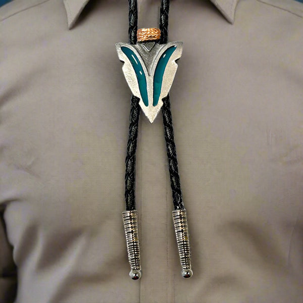 turquoise epoxy arrowhead bolo tie
