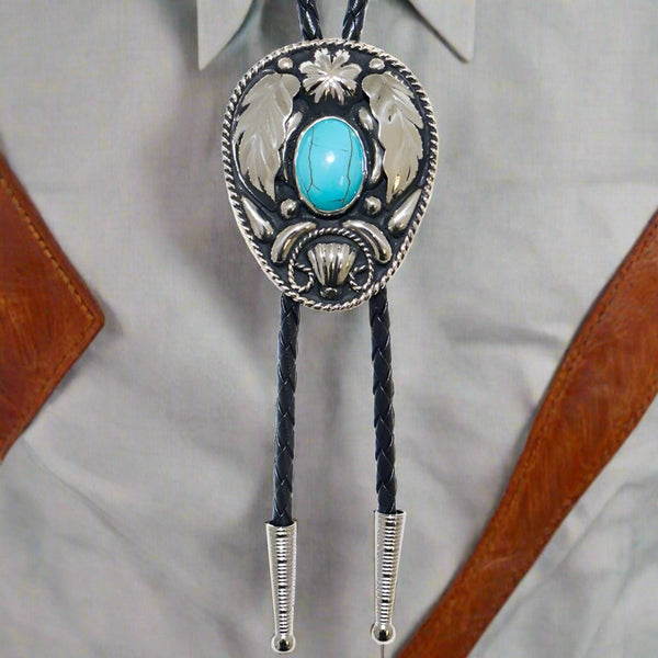 german silver and turquoise bolo tie