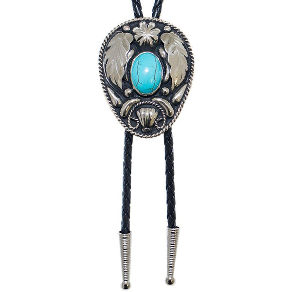 german silver and turquoise bolo tie