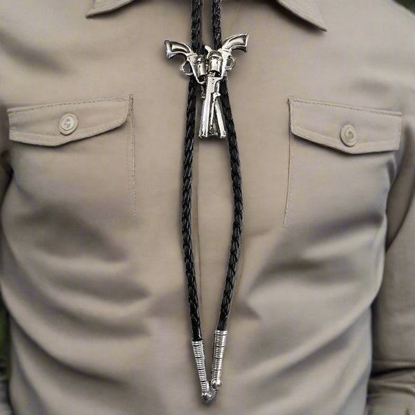 crossed pistols bolo tie