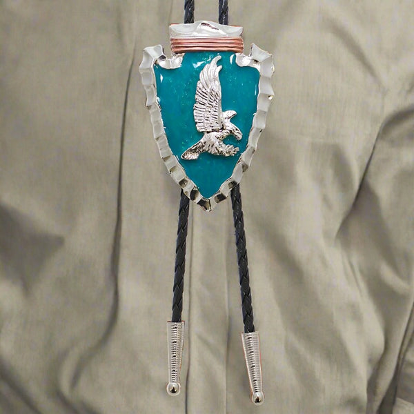 turquoise epoxy arrowhead eagle bolo tie