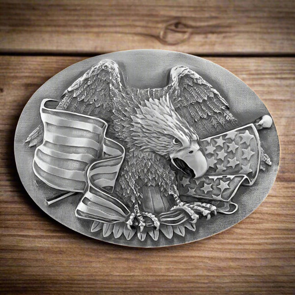 oval eagle american flag pewter belt buckle