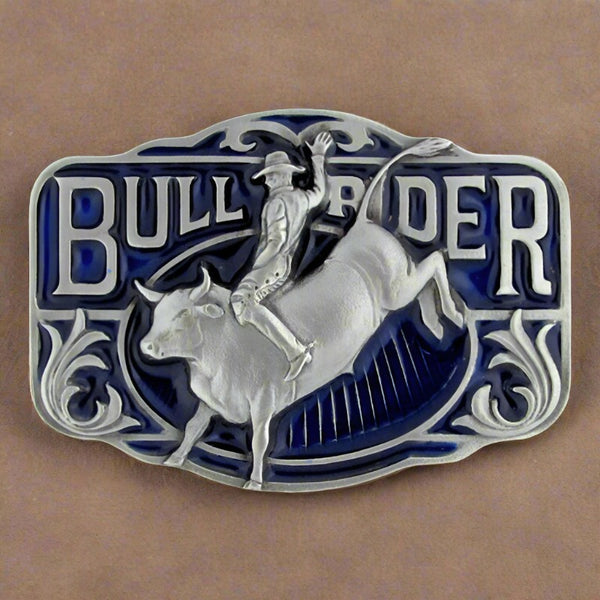 bullrider pewter and enamel belt buckle