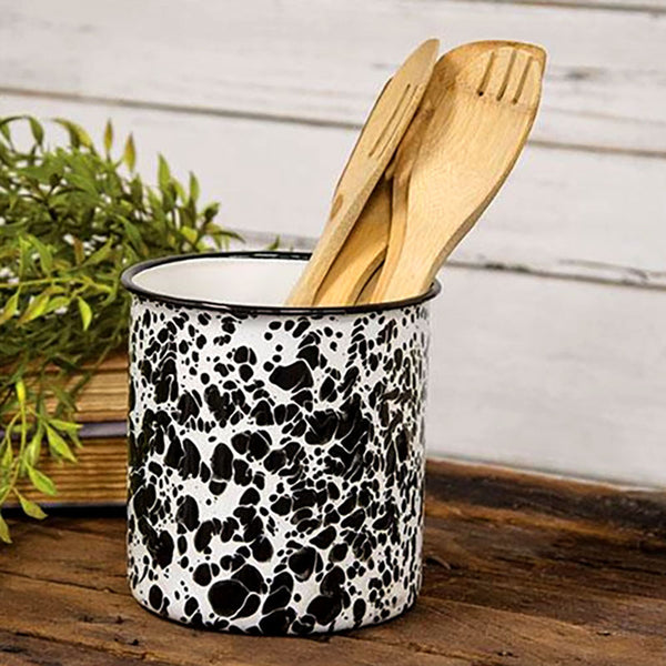 black splatter enamel utensil holder