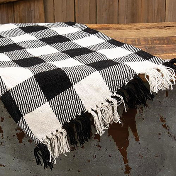 black and white buffalo check short table runner