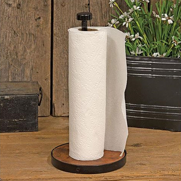 rustic wood and metal paper towel holder