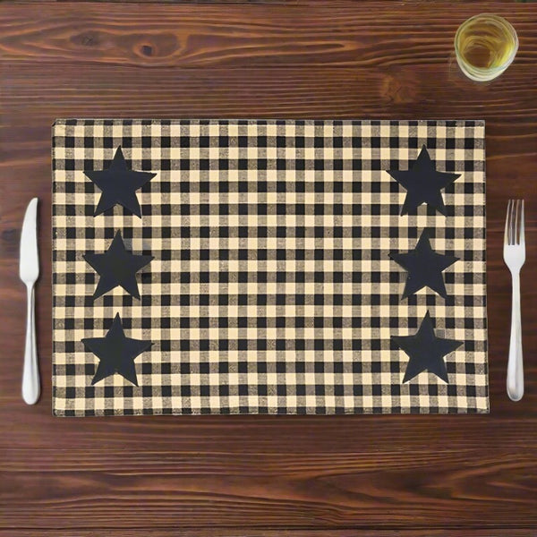 black and tan checkered stars placemats