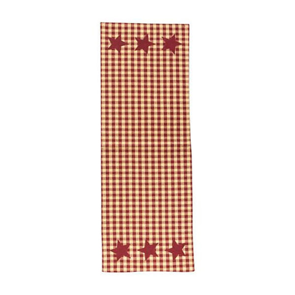 burgundy and tan checkered stars short table runner