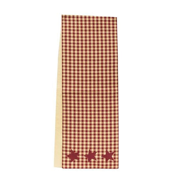 burgundy and tan checkered stars long table runner