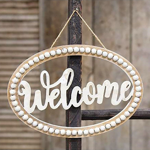 distressed beaded welcome sign