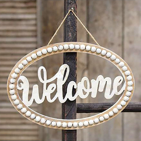 Distressed Beaded Welcome Sign