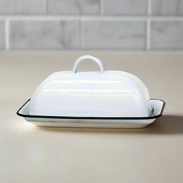 baked enamel butter dish black