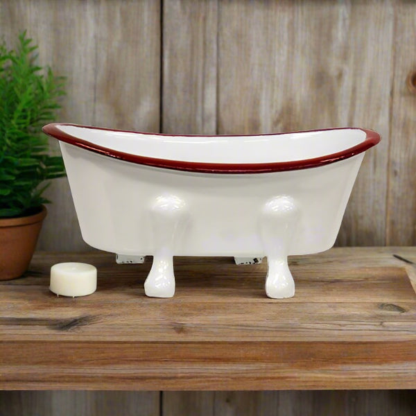 red rimmed clawfoot tub soap dish
