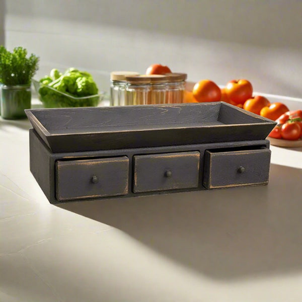 wooden three drawer pass through tray
